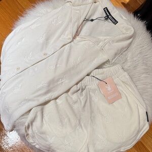 Playboy Missguided 2021 Playboy Terry Set XS 0 NEW Button Up Shirt and Shorts